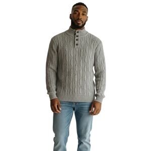 Tasso Elba Grey Chunky Cable Knit Long Sleeve Sweater Cotton Men Large New